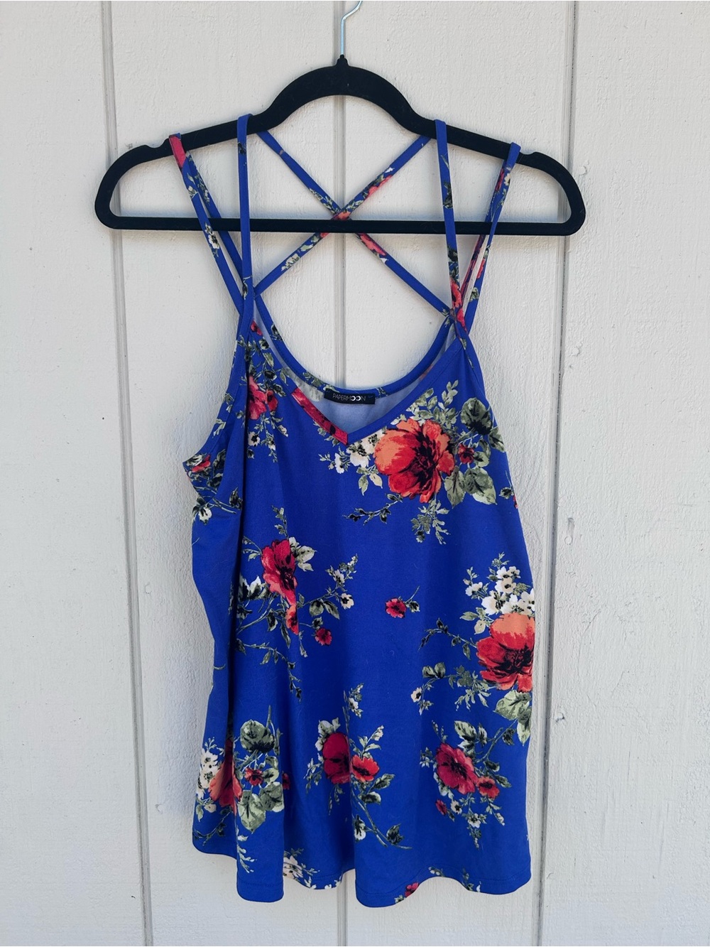 Papermoon Royal Blue Floral Strappy Tank Top women’s size XL